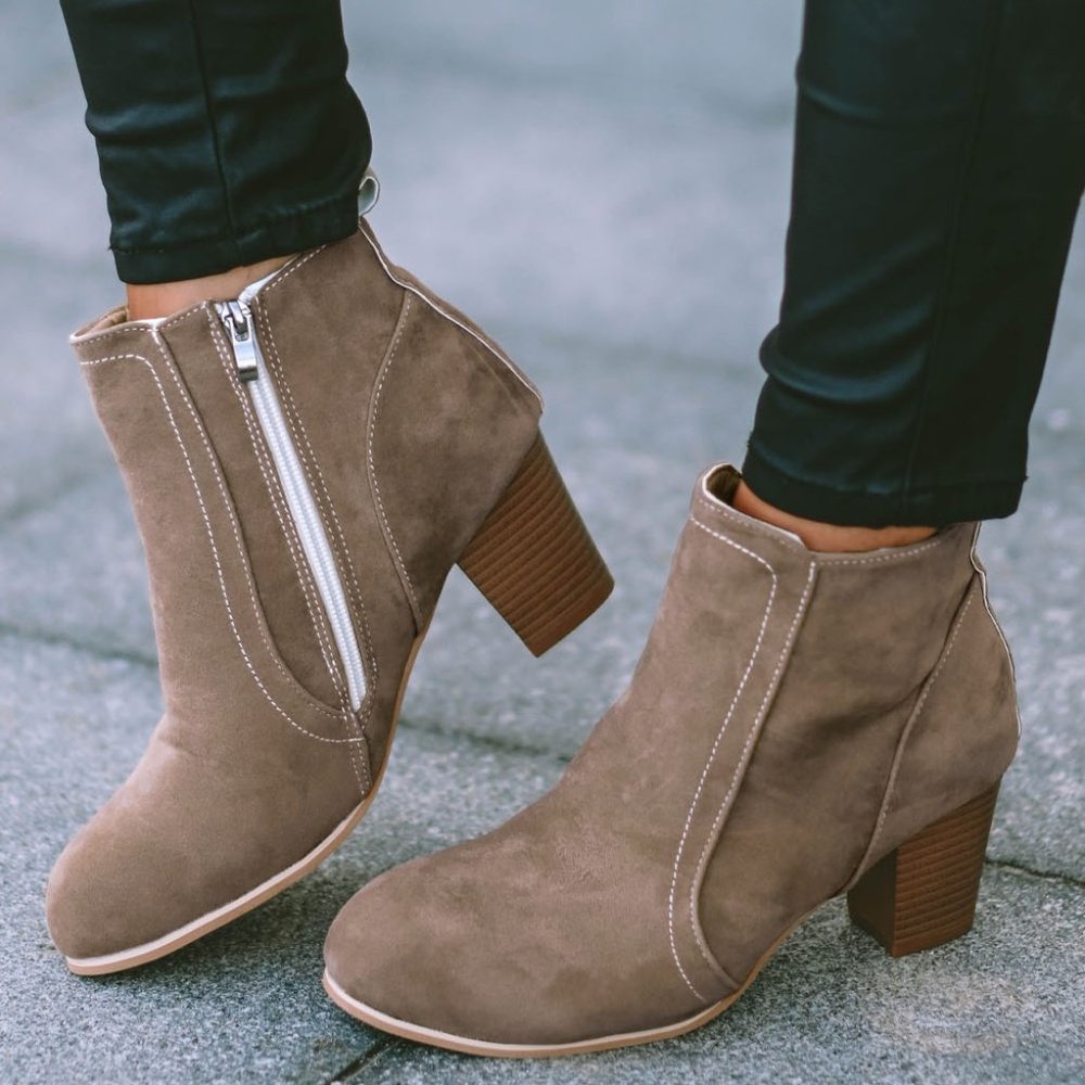 Faux Suede Size Zip Heeled Booties